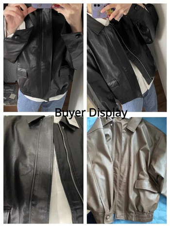 Дамско ретро яке Punk Дамско High Street Techwear Oversize палто от изкуствена кожа Moto Jacket Punk Ежедневно изрязано връхно облекло