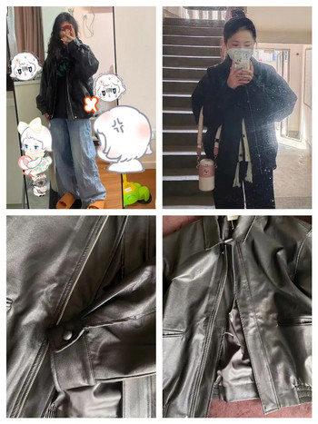 Дамско ретро яке Punk Дамско High Street Techwear Oversize палто от изкуствена кожа Moto Jacket Punk Ежедневно изрязано връхно облекло
