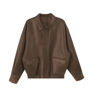 Jachetă vintage din PU pentru femei High Street Techwear Pardesiu supradimensionat din piele artificială Jachetă moto Punk Casual decupat îmbrăcăminte exterioară