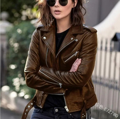 Jachetă de piele pentru femei, scurtă, slim-fit, 2022, nou Jachetă de piele pentru motociclist, iarnă, toamnă, jachete de piele, paltoane