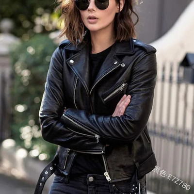 Jachetă de piele pentru femei, scurtă, slim-fit, 2022, nou Jachetă de piele pentru motociclist, iarnă, toamnă, jachete de piele, paltoane