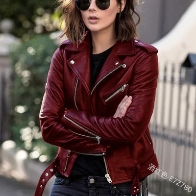 Jachetă de piele pentru femei, scurtă, slim-fit, 2022, nou Jachetă de piele pentru motociclist, iarnă, toamnă, jachete de piele, paltoane