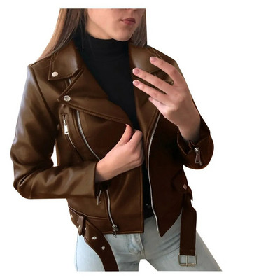 Jachetă de piele pentru femei, scurtă, slim-fit, 2022, nou Jachetă de piele pentru motociclist, iarnă, toamnă, jachete de piele, paltoane