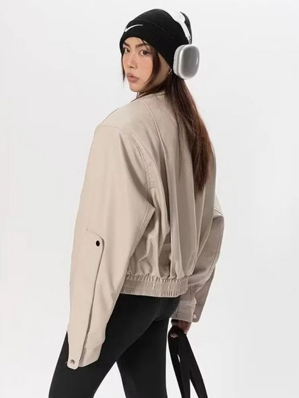 Nahkjakk Bomber, naiste meeste lühike lapiline PU mootorrattamantel Naiste vintage jalgrattamood välisrõivad 2023. aasta kevadsügis