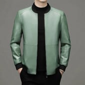 Jesenné nové oblečenie z pravej kože pre mužov, baseballový golier, ovčia bunda, krátky stand-up golier, tenký kabát, kožená bunda