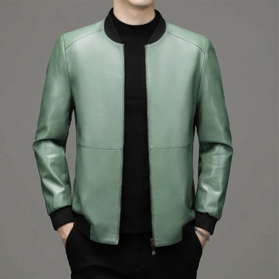 Jesenné nové oblečenie z pravej kože pre mužov, baseballový golier, ovčia bunda, krátky stand-up golier, tenký kabát, kožená bunda