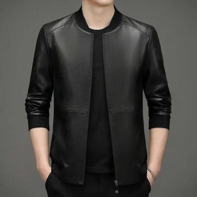 Jesenné nové oblečenie z pravej kože pre mužov, baseballový golier, ovčia bunda, krátky stand-up golier, tenký kabát, kožená bunda