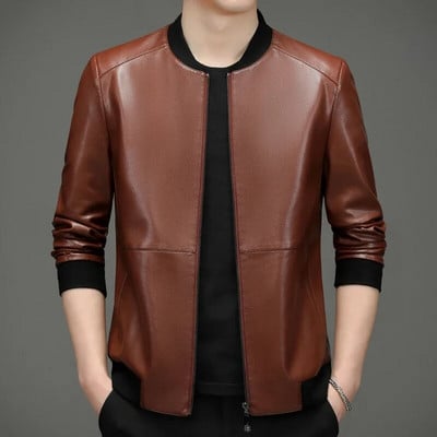 Jesenné nové oblečenie z pravej kože pre mužov, baseballový golier, ovčia bunda, krátky stand-up golier, tenký kabát, kožená bunda