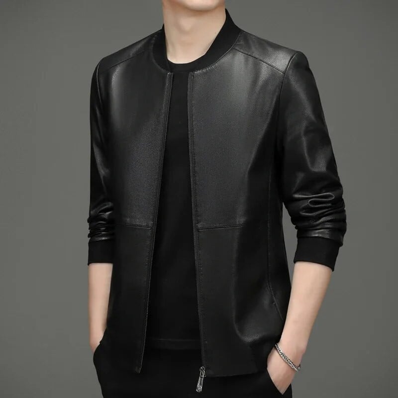 Jesenné nové oblečenie z pravej kože pre mužov, baseballový golier, ovčia bunda, krátky stand-up golier, tenký kabát, kožená bunda