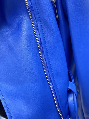 Lautaro Пролет Есен Късо синьо меко велосипедно яке от Pu кожа Дамско яке с цип и дълъг ръкав Готини луксозни дизайнерски дрехи 2022 г.