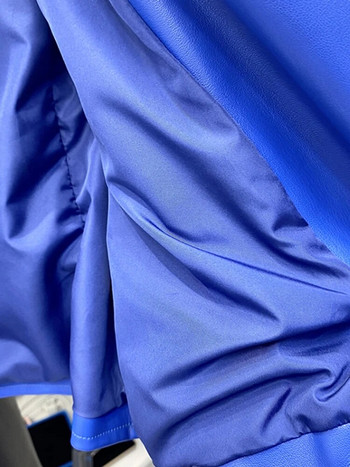 Lautaro Ανοιξιάτικο φθινόπωρο κοντό μπλε μαλακό δερμάτινο μπουφάν ποδηλάτης γυναικείο τζάκετ με φερμουάρ Μακρυμάνικη ζώνη Cool πολυτελή επώνυμα ρούχα 2022