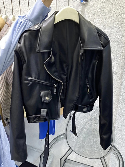 Lautaro Jarná jesenná krátka modrá mäkká pu kožená motorkárska bunda pre ženy s dlhým rukávom a zipsom, luxusné dizajnérske oblečenie 2022