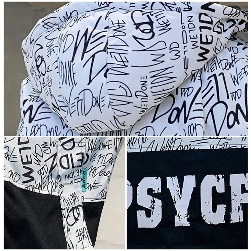 4-15 éves tollkabát fiúknak Graffiti Letter fiú gyerekkabát 2024 divatos bolyhos meleg szélálló Parkas fiú téli kabát