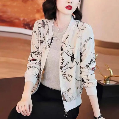 Palton casual din catifea aurie, primăvară, toamnă, cu mânecă lungă, fermoar, imprimeu mozaic, paltoane scurte, top, haine vintage, pentru femei