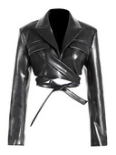 DEAT Fashion Jachete de damă guler cu rever subțire încrucișată cu dantelă cu mânecă lungă din piele PU haină scurtă toamna 2024 nou 17A2947