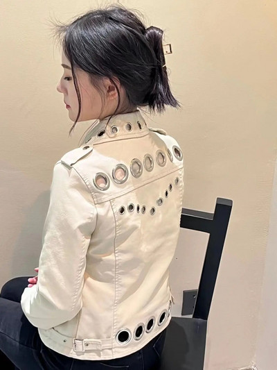 2023. aasta kevad-sügis naiste nahkjakk, uus moodne metallsõrmusmantel, lühikesed riided