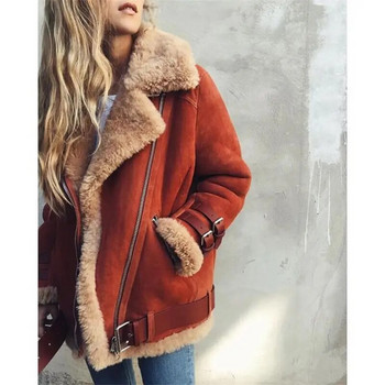 Γυναικείο μπουφάν φθινοπώρου και χειμώνα Νέο στυλ μοτοσυκλέτας Ζεστό και χοντρό μόδα Casual μεγάλο μέγεθος αρνίσιο παλτό μαλλί