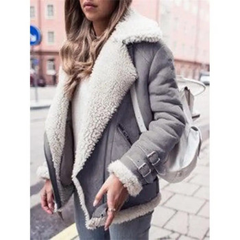 Γυναικείο μπουφάν φθινοπώρου και χειμώνα Νέο στυλ μοτοσυκλέτας Ζεστό και χοντρό μόδα Casual μεγάλο μέγεθος αρνίσιο παλτό μαλλί