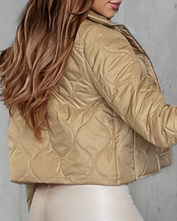 Γυναικείο παλτό 2023 Φθινοπωρινό σχέδιο τσέπης με κουμπιά casual turn-down γιακά Απλό μακρυμάνικο καπιτονέ μπουφάν