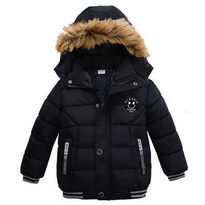 Detské oblečenie, dlhé plyšové a hrubé izolačné bavlnené kabáty s kapucňou pre deti vo veku 2-6 rokov, vetruodolné vrchné oblečenie