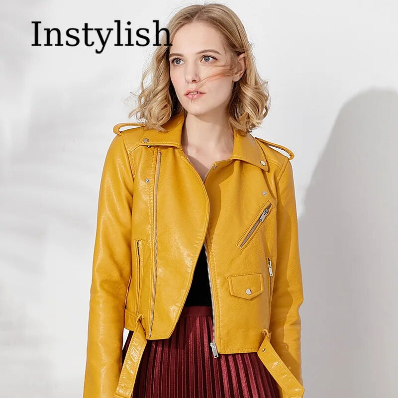 Jachetă elegantă din piele PU pentru femei, toamnă iarnă, cu mânecă lungă, cu rever, haină din piele artificială, vintage, Harajuku, cu fermoar, jachetă pentru motocicletă