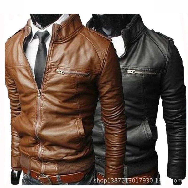 Jachetă de piele vintage pentru bărbați de marcă, pentru motociclete