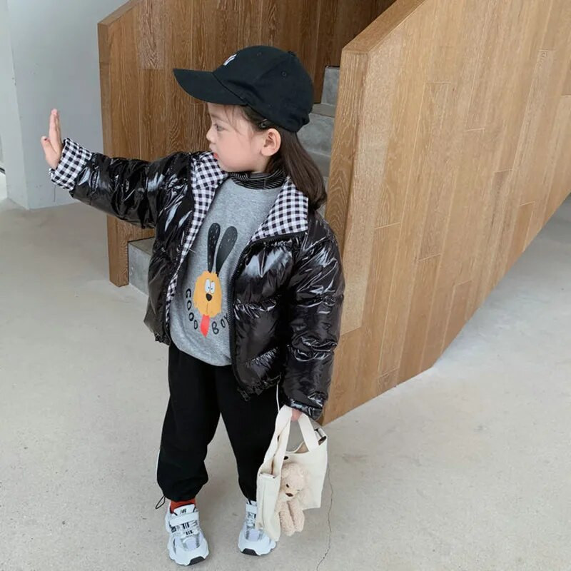Lányok pamut párnázott kabát téli kabát új vastag gyermekruházat gyerek baba kabát Kétoldalas viselet kabát