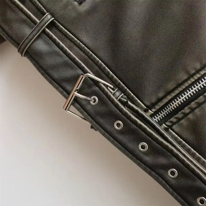 MNCCMOAA 2023 Kiváló minőségű női divat Vintage laza műbőr kabátok Női alkalmi cipzáros motoros felsőruházati felsők