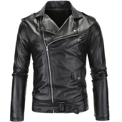 Moto Leather Slim Λευκό 4XL Ανδρικά Μπουφάν Φερμουάρ Νέα Outwear Biker Λόγια Παλτό Μοτοσικλέτας