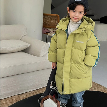 Зимно топло памучно палто с качулка, удължено яке за момчета, момичета 2-9 години, удебелено яке 2023, ново детско облекло в корейска мода