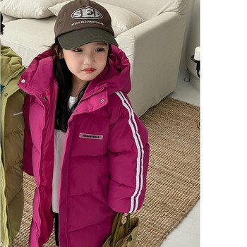 Зимно топло памучно палто с качулка, удължено яке за момчета, момичета 2-9 години, удебелено яке 2023, ново детско облекло в корейска мода