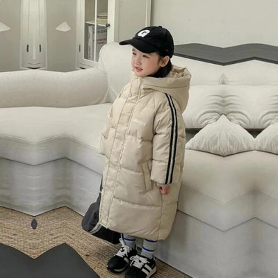 Palton cald din bumbac cu glugă de iarnă, prelungit, băieți, fete, 2-9 ani, jachetă îngroșată 2023, îmbrăcăminte nouă de modă coreeană pentru copii