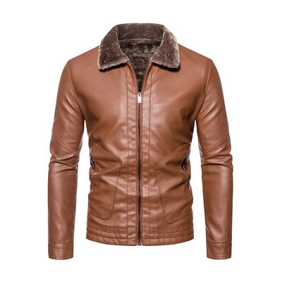 Meeste Pu-nahast jope paks soe sügistalvine revääris polsterdatud karusnahk Üks jope isa meeste vaba rev mantel pruun must 4Xl 2023 uus