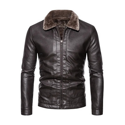 Meeste Pu-nahast jope paks soe sügistalvine revääris polsterdatud karusnahk Üks jope isa meeste vaba rev mantel pruun must 4Xl 2023 uus