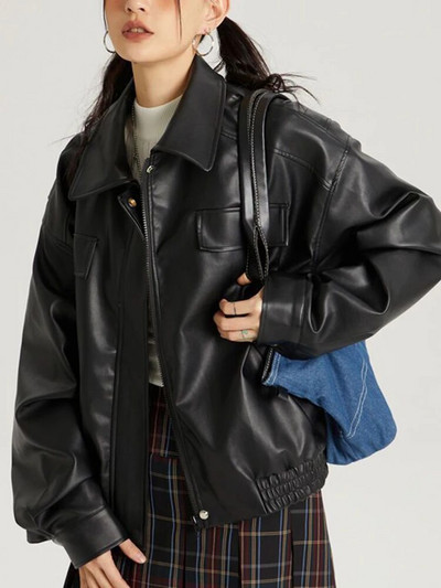 Jachetă de motocicletă din PU pentru femei, haină de stradă, Harajuku, haină decupată, pentru femei, cu buzunare din piele artificială, cu fermoar, haine 2023