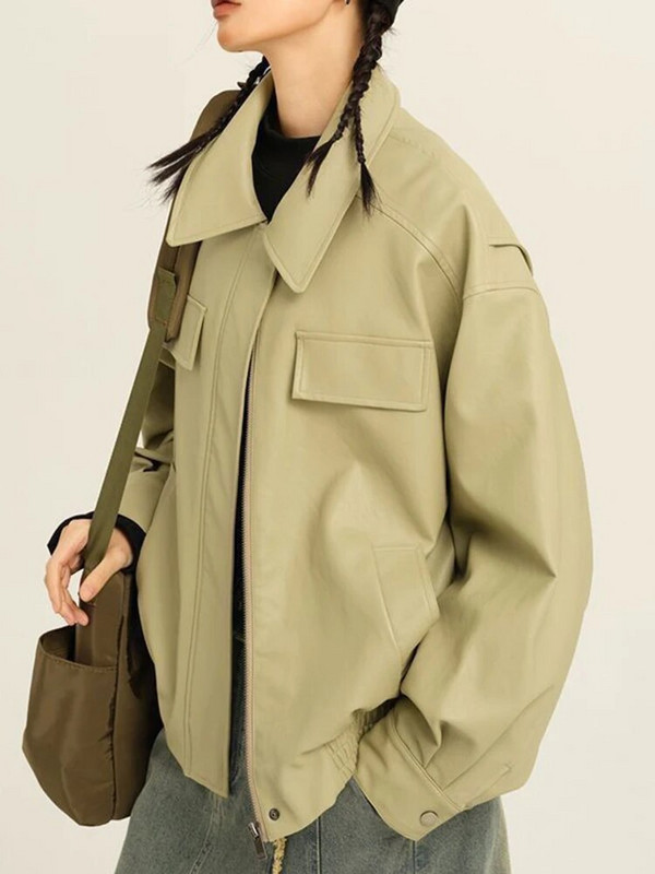 Jachetă de motocicletă din PU pentru femei, haină de stradă, Harajuku, haină decupată, pentru femei, cu buzunare din piele artificială, cu fermoar, haine 2023