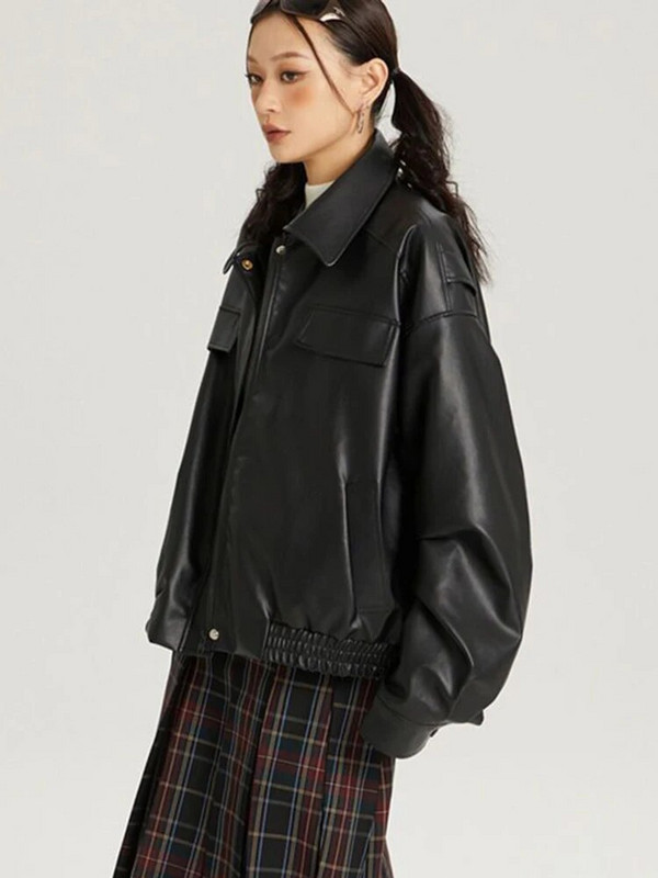 Jachetă de motocicletă din PU pentru femei, haină de stradă, Harajuku, haină decupată, pentru femei, cu buzunare din piele artificială, cu fermoar, haine 2023