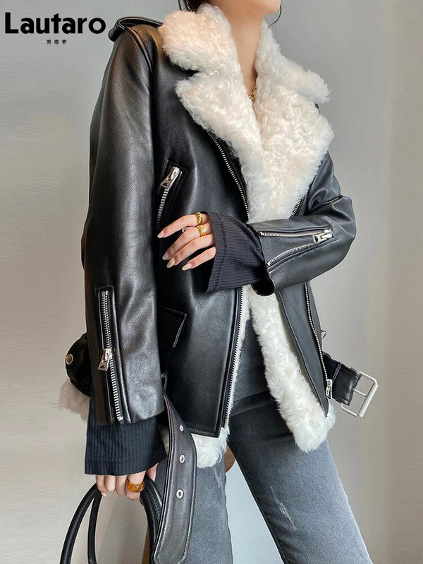Lautaro Toamnă Jachetă Motociclist din piele pentru femei, cu fermoar, cu mânecă lungă, roșu, negru, moale, din piele artificială, pentru femei 2021