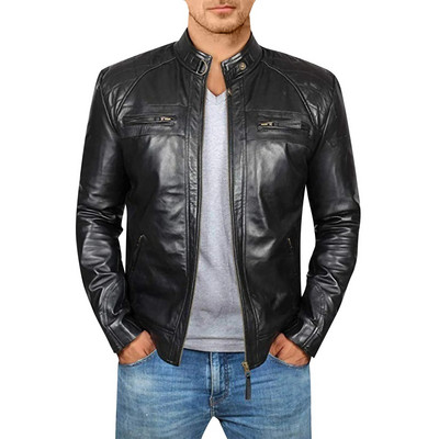 Meeste mantel Kevad sügis Lühike jahe must pruun Nahast Biker jope Meeste Tõmblukuga Pikad varrukad Plus Size Euroopa mood ML XL