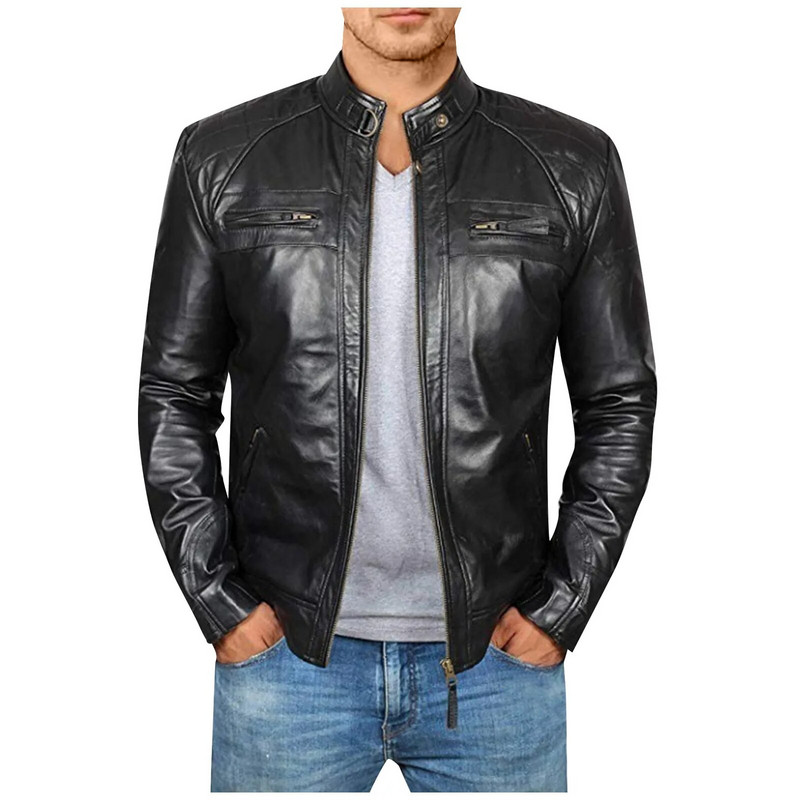Meeste mantel Kevad sügis Lühike jahe must pruun Nahast Biker jope Meeste Tõmblukuga Pikad varrukad Plus Size Euroopa mood ML XL