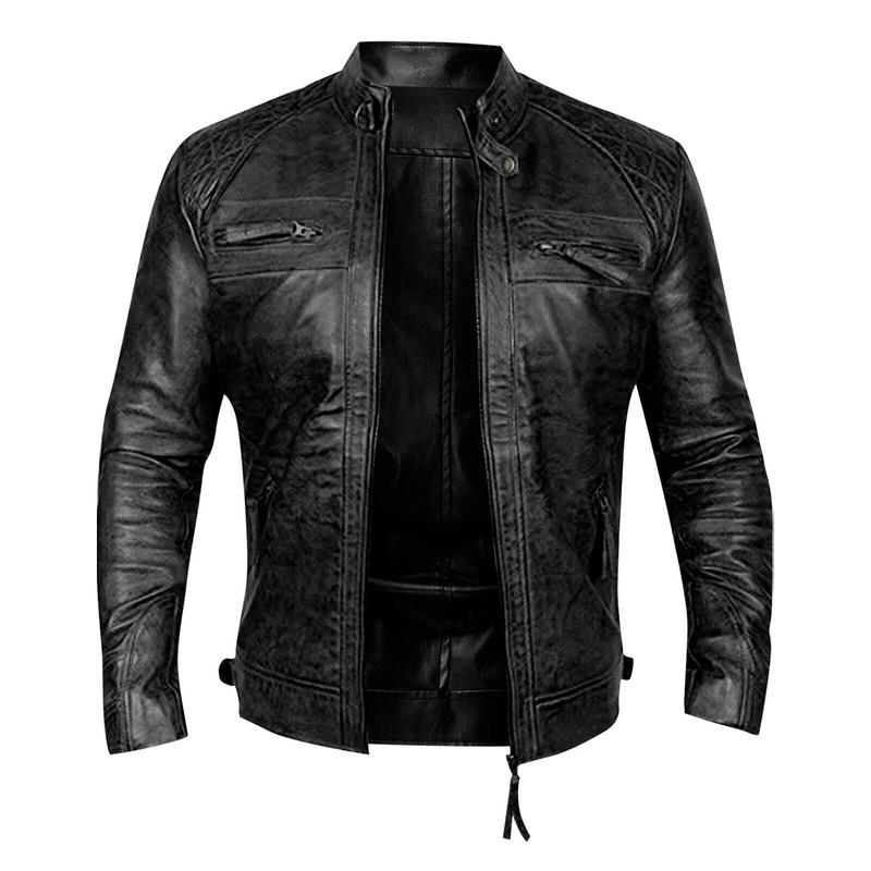 Meeste mantel Kevad sügis Lühike jahe must pruun Nahast Biker jope Meeste Tõmblukuga Pikad varrukad Plus Size Euroopa mood ML XL