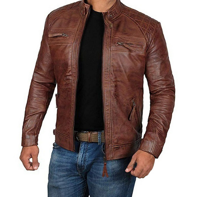Meeste mantel Kevad sügis Lühike jahe must pruun Nahast Biker jope Meeste Tõmblukuga Pikad varrukad Plus Size Euroopa mood ML XL