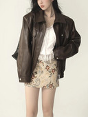 2023. aasta sügisene nahkmantel lahtine High Street Aviator Nahkjakk WomanPunk Mood Pruun Nahkjakk Naiste Tänavarõivad Tõmblukk