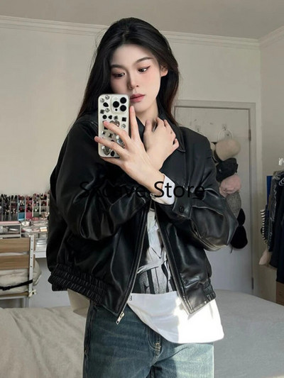 2023. aasta sügisene nahkmantel lahtine High Street Aviator Nahkjakk WomanPunk Mood Pruun Nahkjakk Naiste Tänavarõivad Tõmblukk