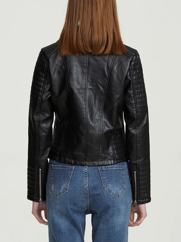 Fitaylor Jesenná dámska bunda z umelej kože s dlhým rukávom, vetruodolná nepremokavá bunda na motorku, streetwear