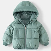 Zimná nová detská jednofarebná kapucňa, teplá a módna plyšová a hrubá bavlnená bunda s dlhým rukávom a zipsom