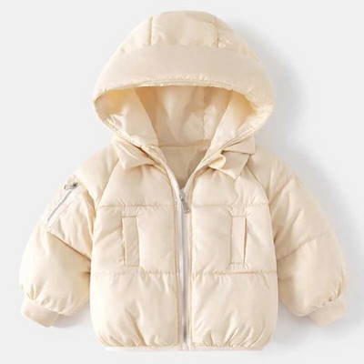 Zimná nová detská jednofarebná kapucňa, teplá a módna plyšová a hrubá bavlnená bunda s dlhým rukávom a zipsom