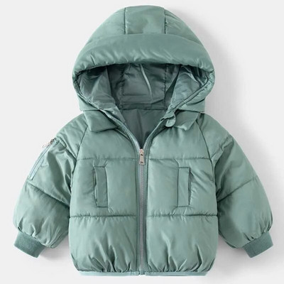 Zimná nová detská jednofarebná kapucňa, teplá a módna plyšová a hrubá bavlnená bunda s dlhým rukávom a zipsom