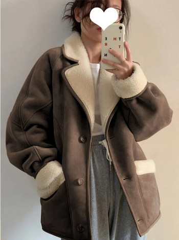 Γυναικείο χειμωνιάτικο μπουφάν με γούνα αρνιού με χειμωνιάτικο φλις Νέο δερμάτινο παλτό από δέρμα προβάτου δερμάτινο παλτό μόδας αρνί φλις παρκά γυναικεία εξωτερικά ενδύματα