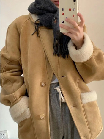 Γυναικείο χειμωνιάτικο μπουφάν με γούνα αρνιού με χειμωνιάτικο φλις Νέο δερμάτινο παλτό από δέρμα προβάτου δερμάτινο παλτό μόδας αρνί φλις παρκά γυναικεία εξωτερικά ενδύματα